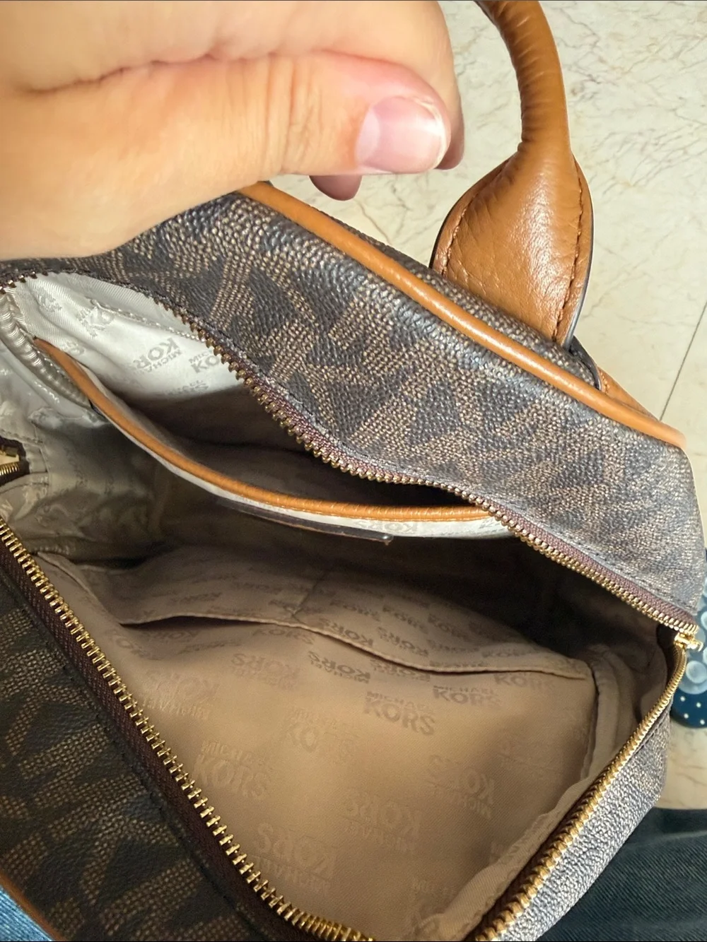 Michael Kors Brown MK Logo Backpack with Gold Studs PERFECT CONDITION